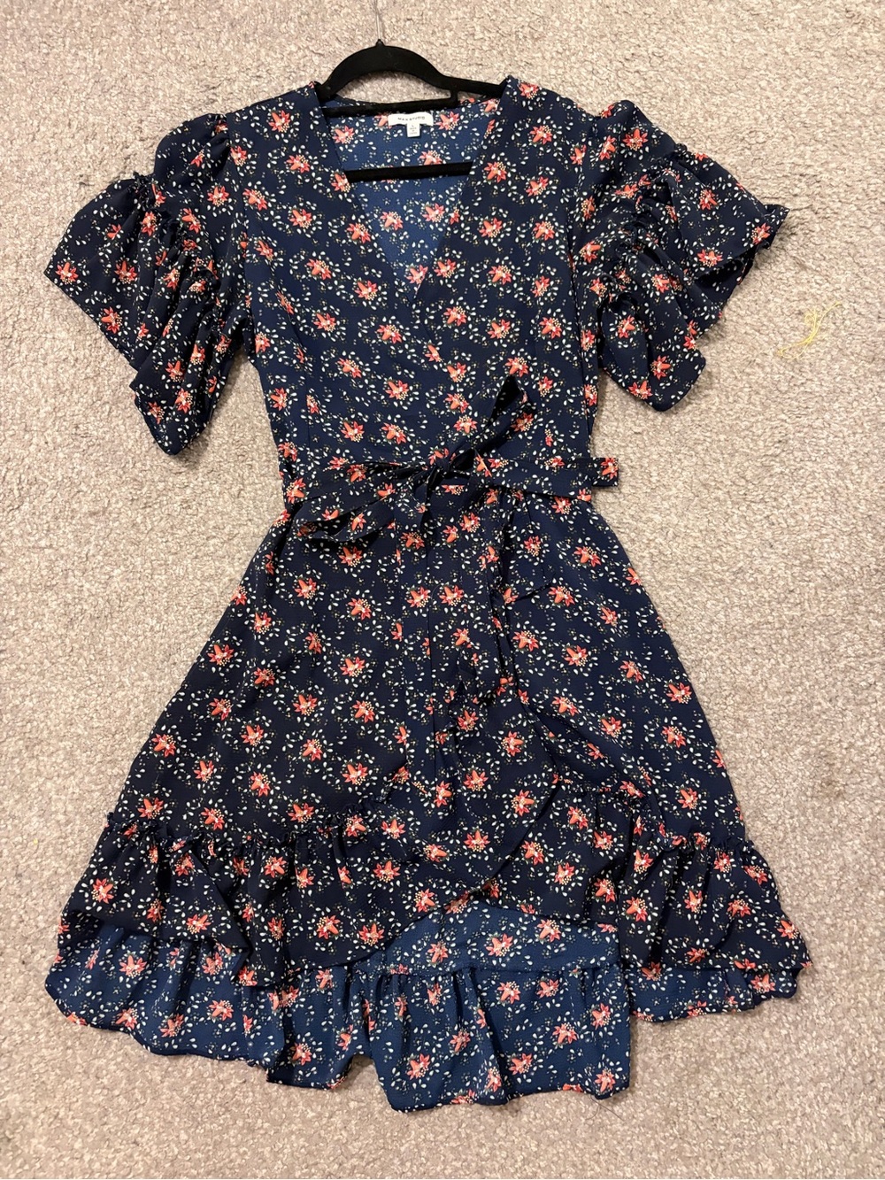 Max Studio Navy Floral Dress with Coral Accents